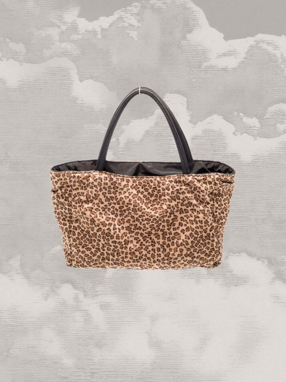 BOTTEGA VENETA Reversible Travel Tote Bag Cheetah Leopard Nylon Black